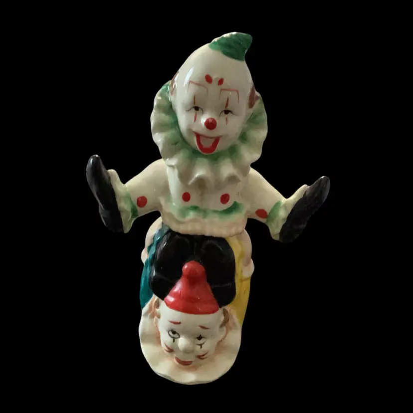Amazing Vintage Japanese Ceramic Stacking Or Tumbling Clown Figurine Salt & Pepper Shakers