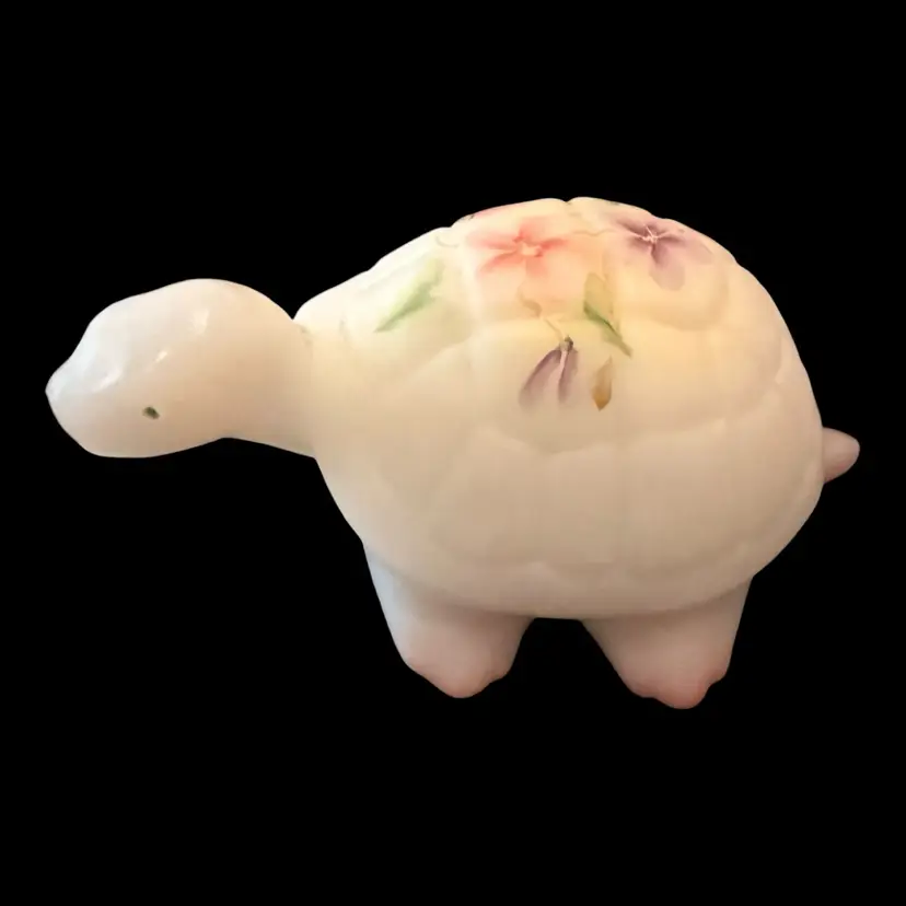 Fenton Glass White Satin Hand Painted Flowers Turtle Figurine Signed 4.5”