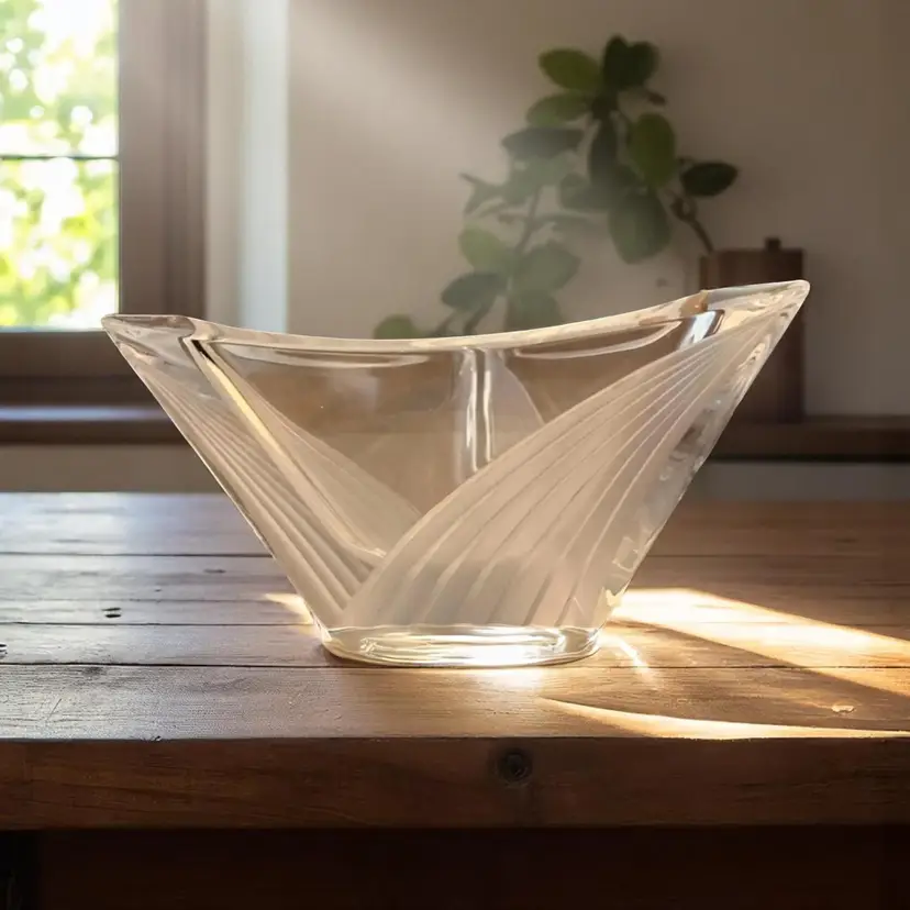 Triangle Bowl "Curtain Call" Mikasa Cut Frosted Glass Accents Bowl Heavy Molded Cut Glass Made in Slovenia 1980s Home Decor Collectable Dish