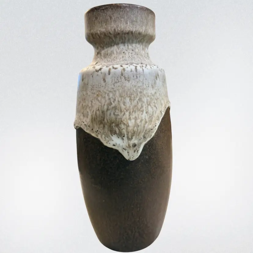 Scheurich Keramik West German Pottery Vase 270-18 - Brown & Cream Drip- Fat Lava Glaze 7.5”
