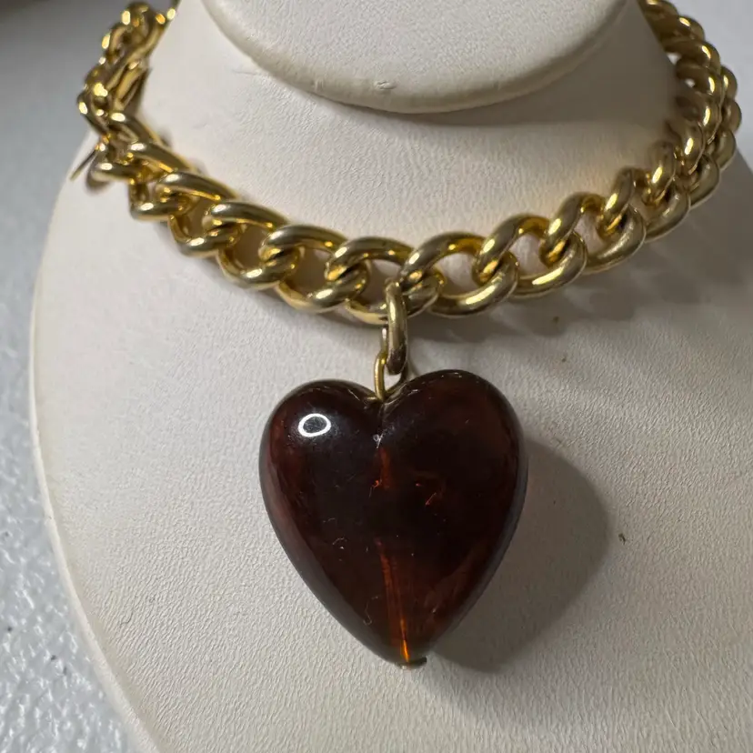 Vintage 1990s Carey Adina Gold Tone Puffy Heart Charm Bracelet Size 7
