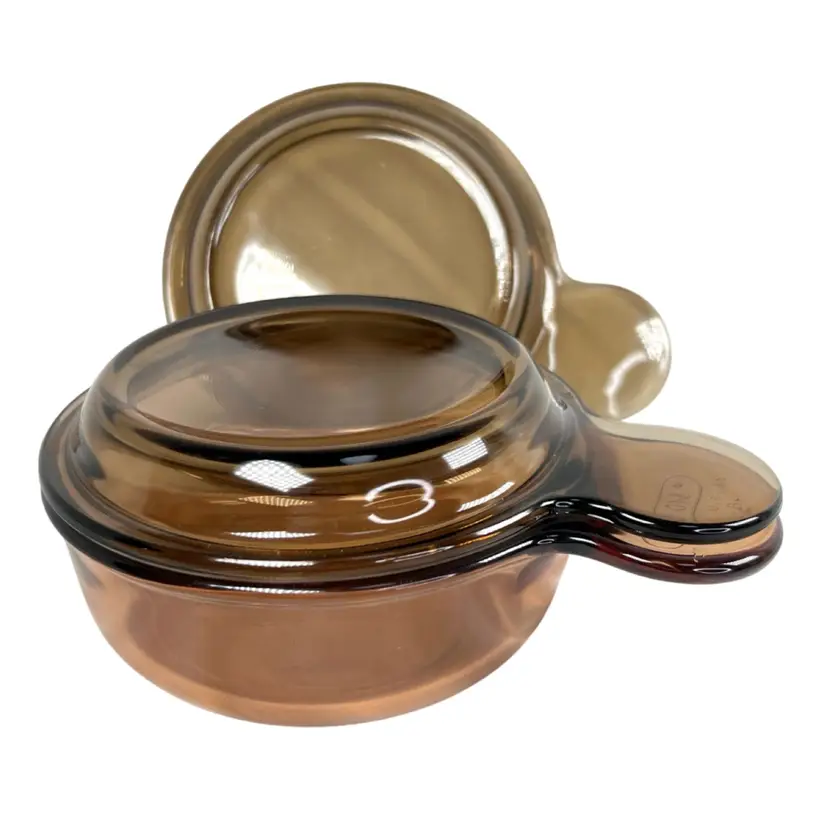 Pyrex Corning Vision Amber Grab-It Glass 1.5 Pt Vintage Saucepan / Skillet (V-150-B) with 2 Lids