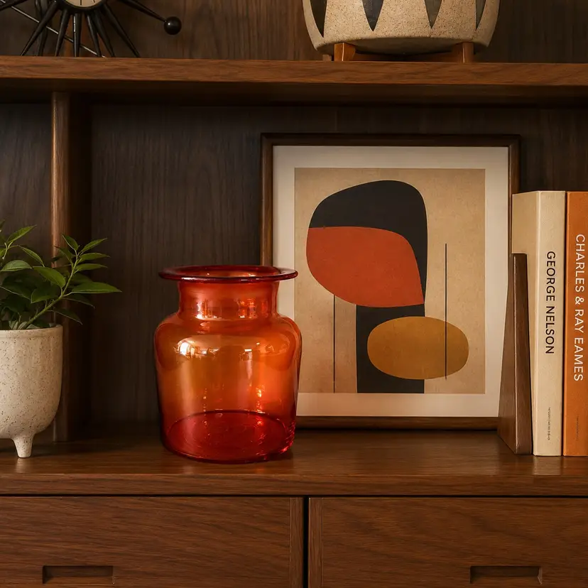 Vintage Hand Blown Counterpoint San Francisco Red (Orange Hue) Jar