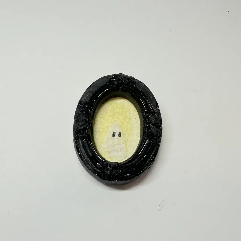 Yellow Miniature Ghost Portrait Magnet Made By Me 1 X 1.25”