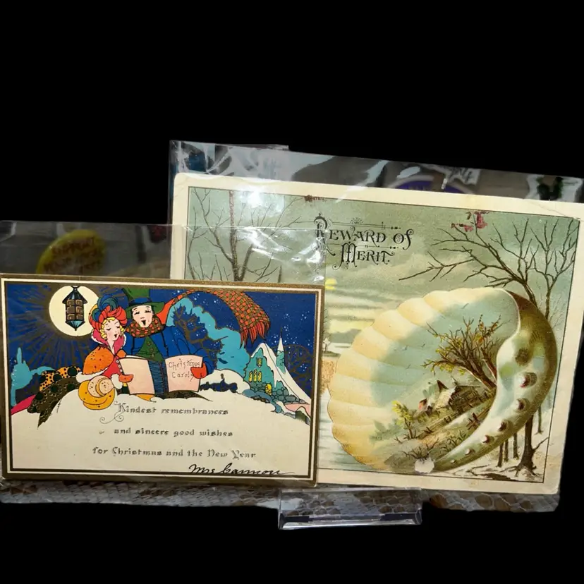 Set Of 2 Antique Christmas Post Cards