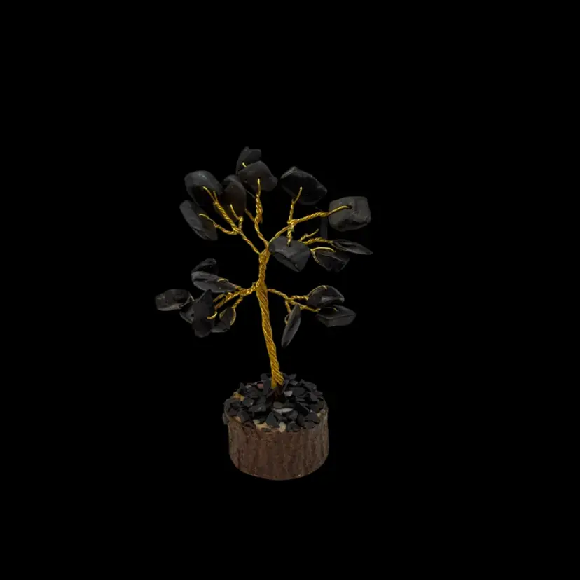 Obsidian  Gemstone Tree On Wood Base - Truth, Deep Grounding & Energetic Protection  - READ DESCRIPTION for More Info  🖤4”