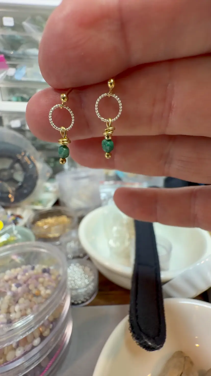 Goldfill And Sterling Silver Post Earrings With Wire Wrapped Green Malachite Bead
