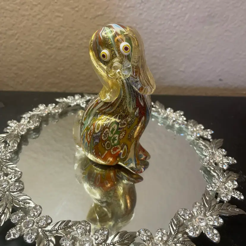 Stunning Rare HTF Murano Italy Aurrine Millefiore 5” Dog Figurine