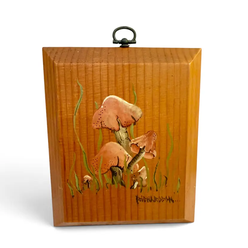 Handmade Vintage Wooden Tole Painted Mushroom Wall Decor ~ ARTIST SIGNED