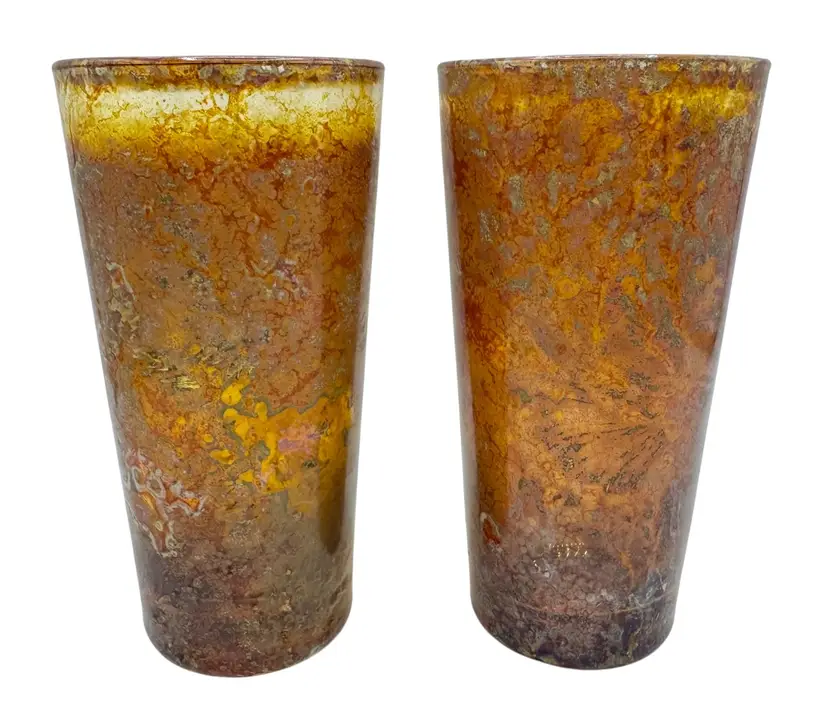 Set of 2 Vintage Neiman Marcus Red Moss Agate Handblown Tumbler Glass Poland