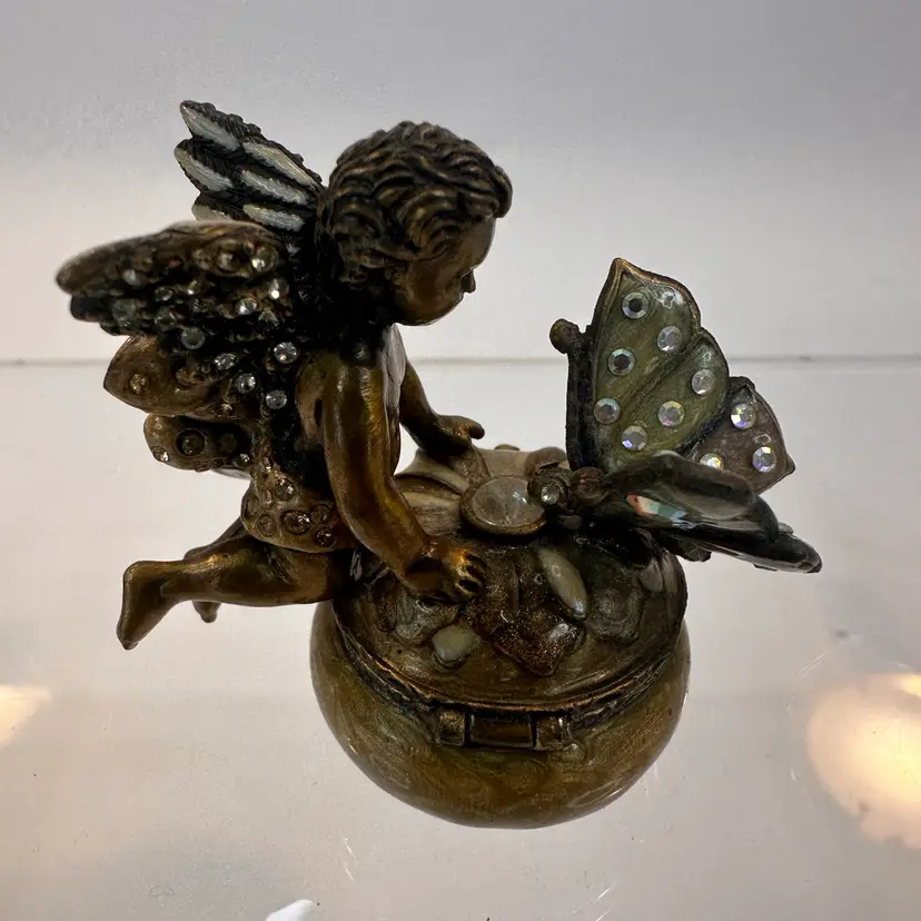 Jay Strongwater Enameled Cherub & Butterfly Crystal Mini Trinket Pill Box