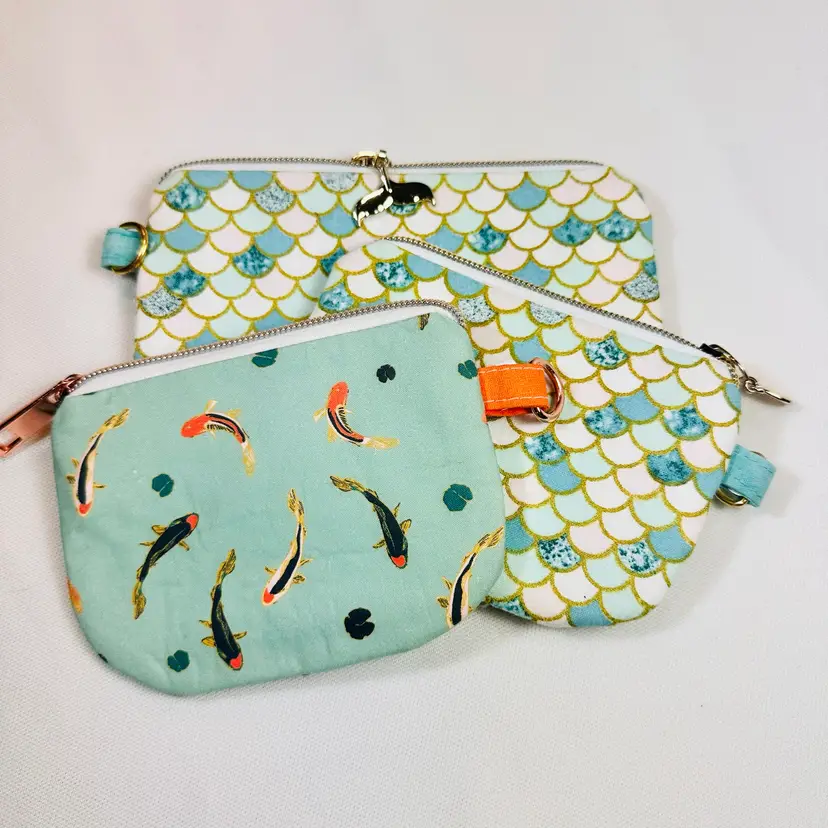 Handmade Koi Fish Mermaid tails and cute Colorful Fish Scales Fabric Coin Bag Pouches