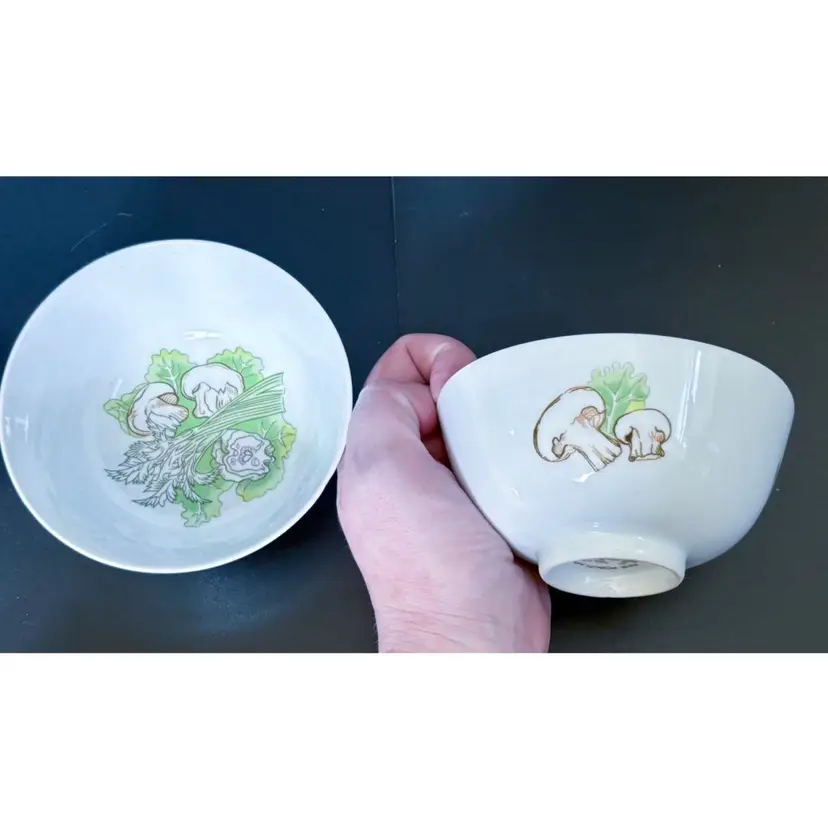 Shafford The Salad Bar Mushroom Vegetable Print Small Bowl Set Of 2 Cottagecore