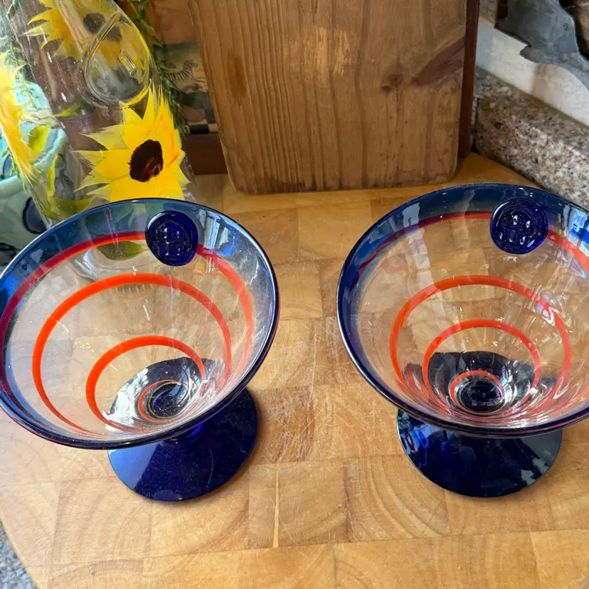 Vintage Kosta Boda Swedish Art Glass | Cobalt Blue & Orange Spiral