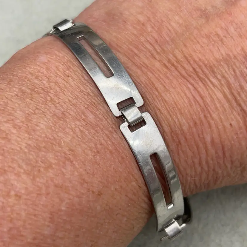 #01 Vintage Arne Johansen Denmark 925 Sterling Modernist Bracelet 6”