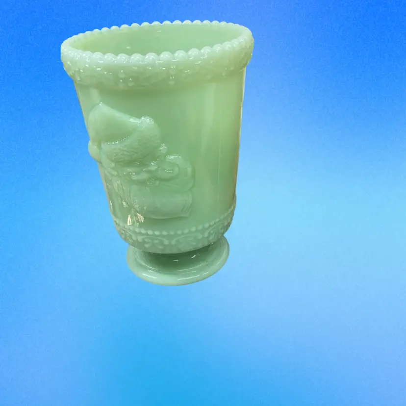Mosser Jadeite Color Santa Pedestal Cup 3”