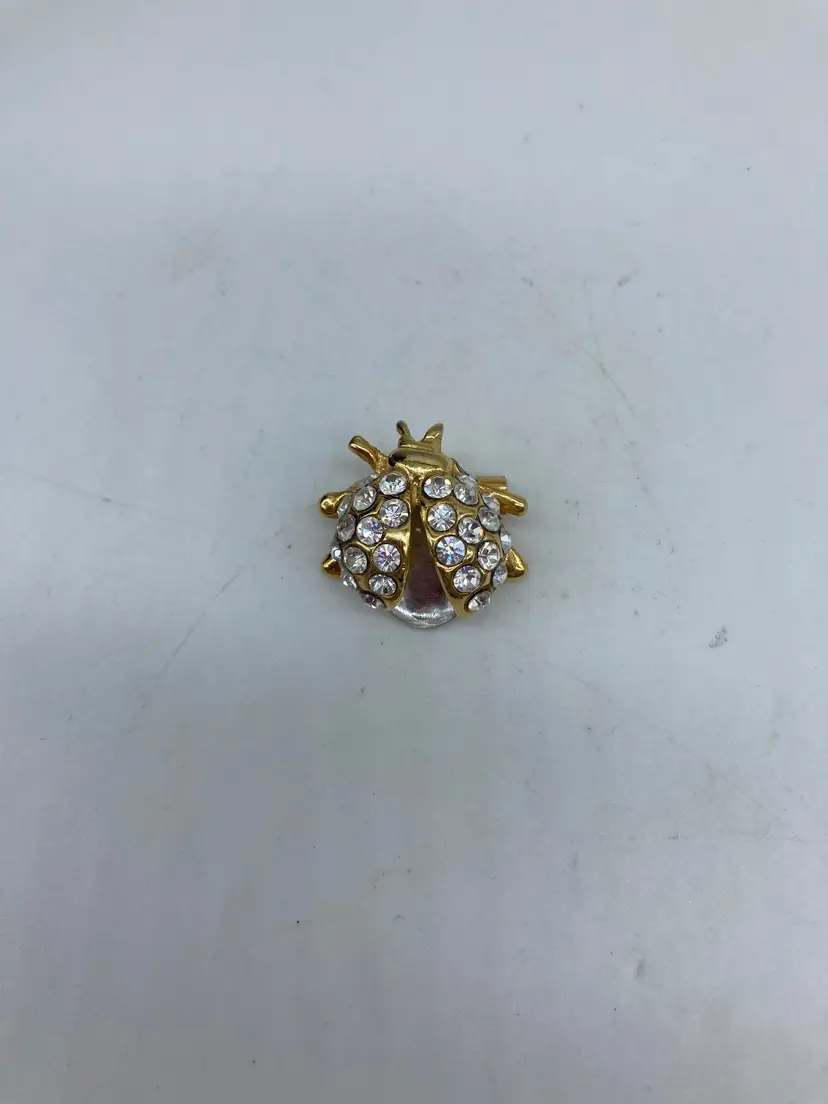 Ladybug Pin Rhinestones and Pearl Jelly Belly Small Lapel Pin Elegant Bling VFG