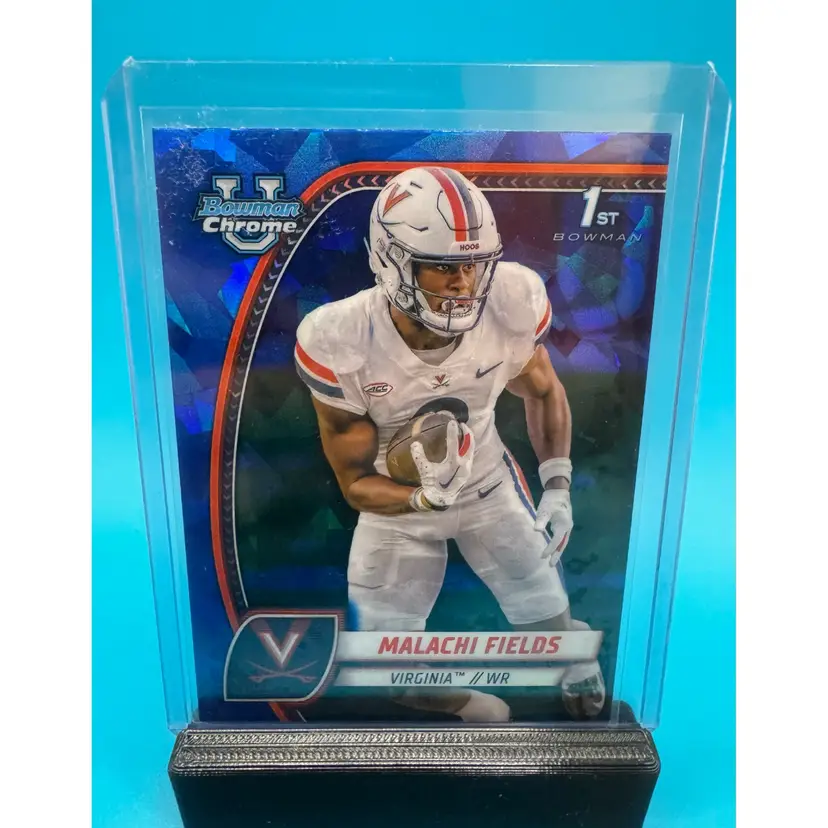 Malachi Fields 1st Bowman Chrome U Sapphire Notre Dame Fighting Irish and New York Giants