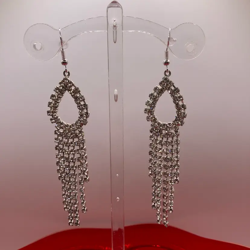 3 3/4” Drop Rhinestone Fish Hook Pierced Earrings! NEW Sterling Silver Hooks! Stamped 925 And Acid TESTED!