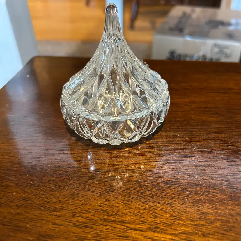 Clear Glass Trinket Dish Shaped Like A Hershey Kiss