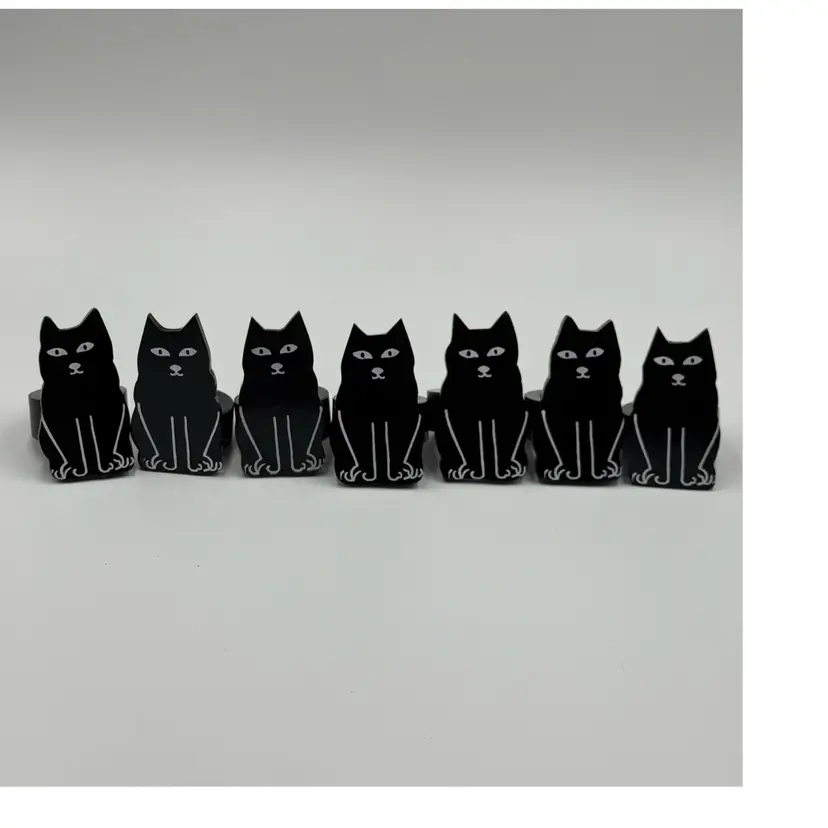 Wooden Black Cat Napkin 7 Hand Painted Napkin Ring Holders Halloween Whimsical