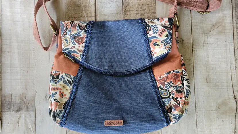 Sakroots Sienna Spirit Desert Zip Foldover Crossbody Bag Canvas Floral Boho Blue