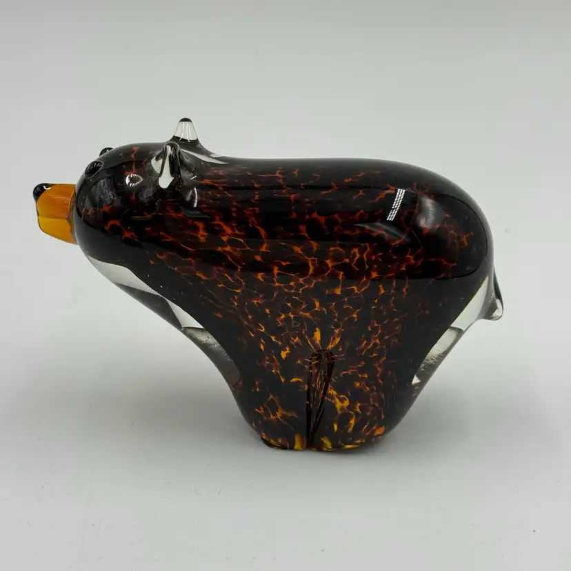 Dynasty Gallery Vinci Blown Art Glass Grizzly Bear Amber Tortoise Shell Figurine
