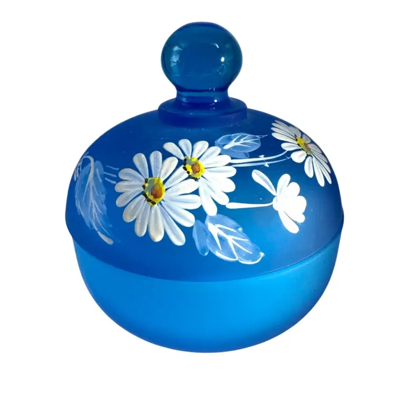 Vintage Westmoreland Satin Blue Lidded Trinket/Vanity Dish