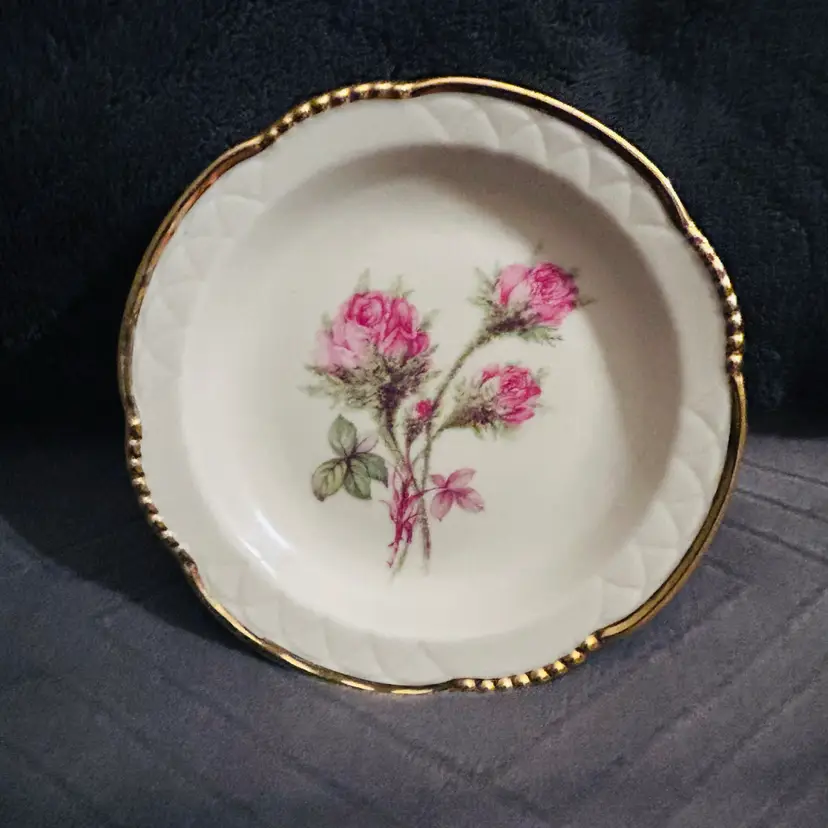 Vintage  Porzellanfabrik Mitterteich A.G Bavaria Dish W/ Pink Roses & Gold Trim