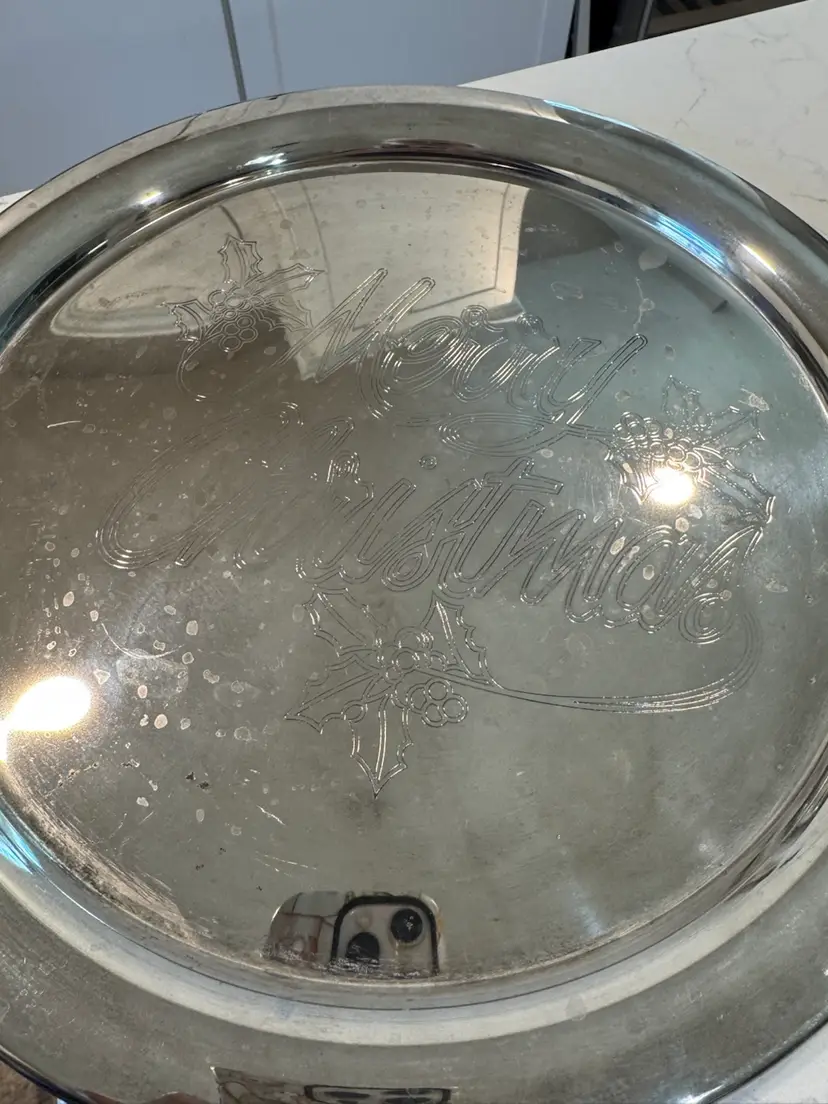 🪹 Vintage 13” Silver Plate “Merry Christmas” Tray
