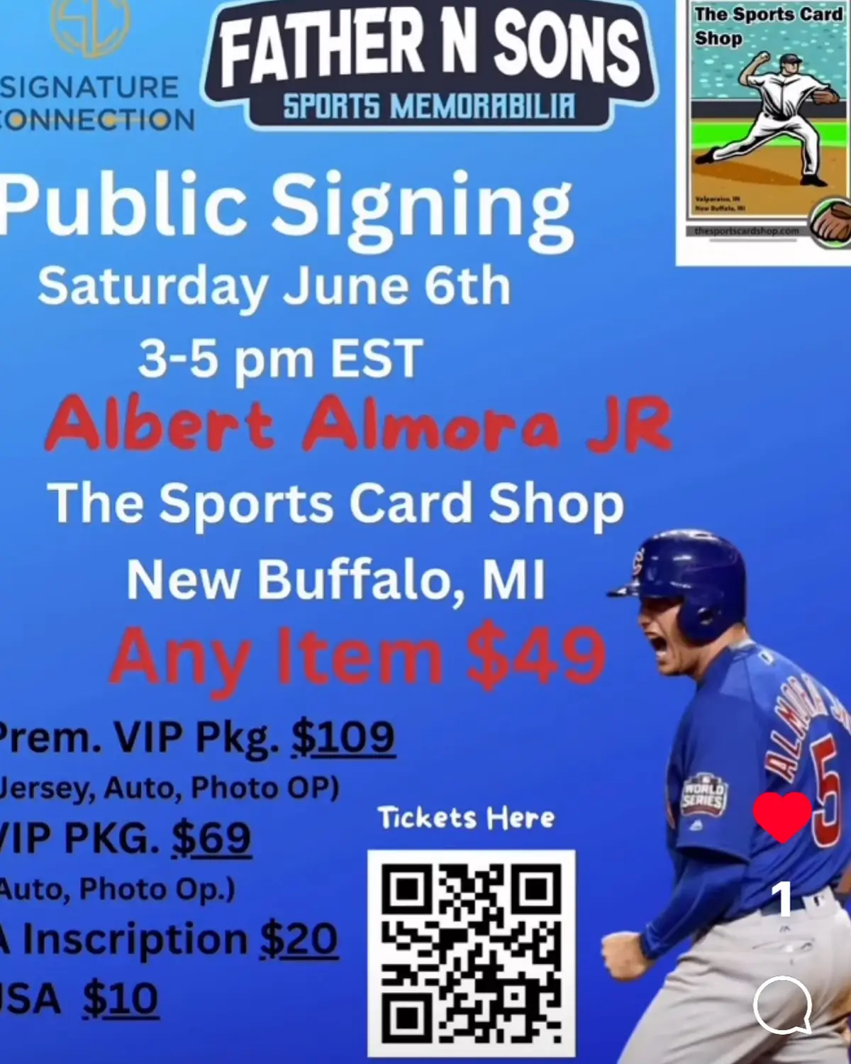 Albert Almora Jr public signing flyer — Saturday June 6th at The Sports Card Shop New Buffalo