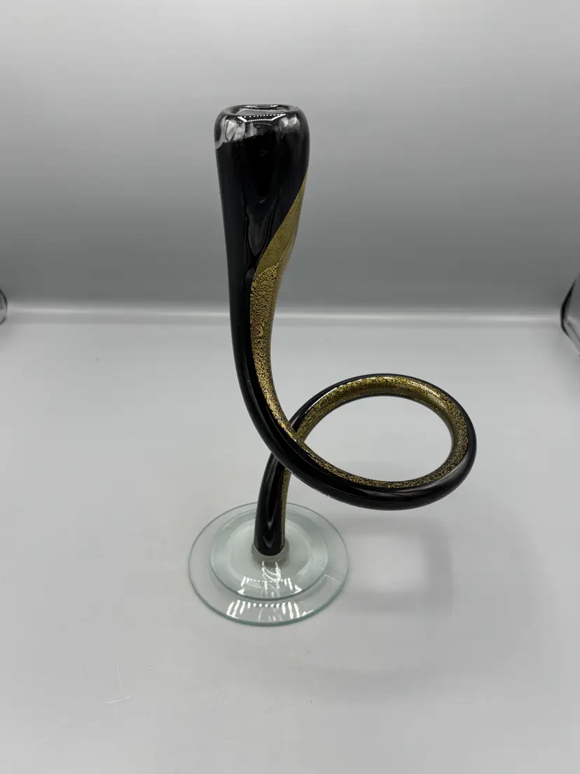 Art glass Black & Gold candle holder