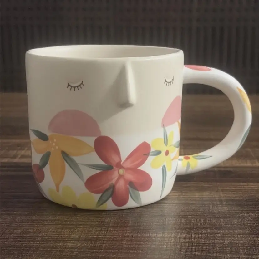 Anthropologie Fotini Tikkou Visage 3D Face Floral Coffee Tea Mug Spring Flowers