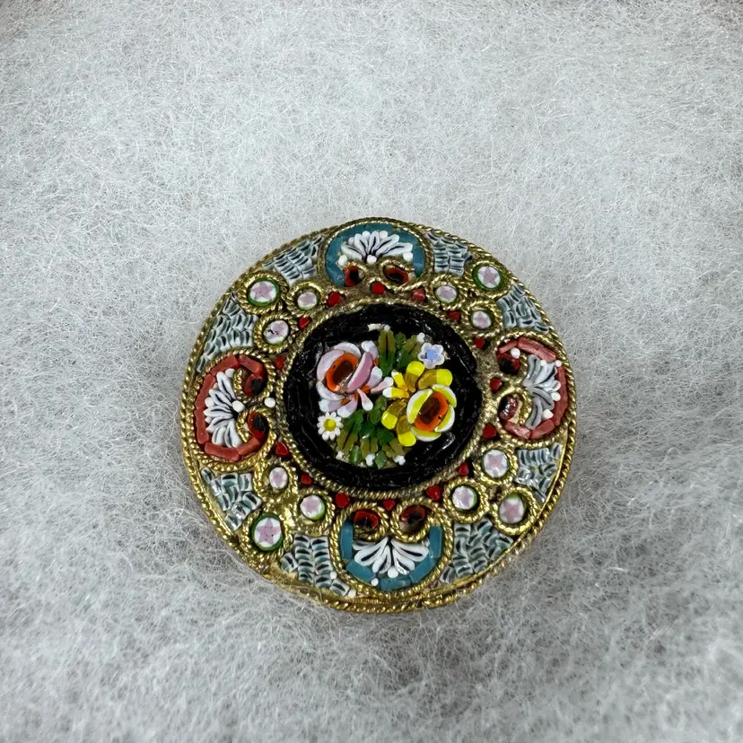 FAP FABBRICA ANGELO Pessar Italian Micro Mosaic Pin Brooch Pendant