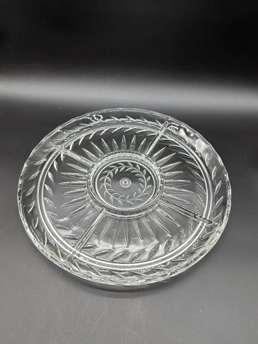Vtg Indiana Glass 13.5" Five Part Divided Serving Platter Tray-Discontinued