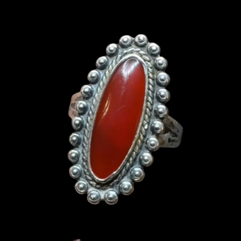 Vintage Sterling Silver Bell Trading Native American Carnelian Ring Size 6.75