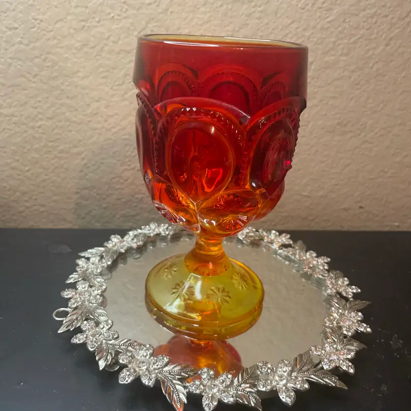 Gorgeous LE Smith Moon & Stars Amberina Pedestal Tumbler
