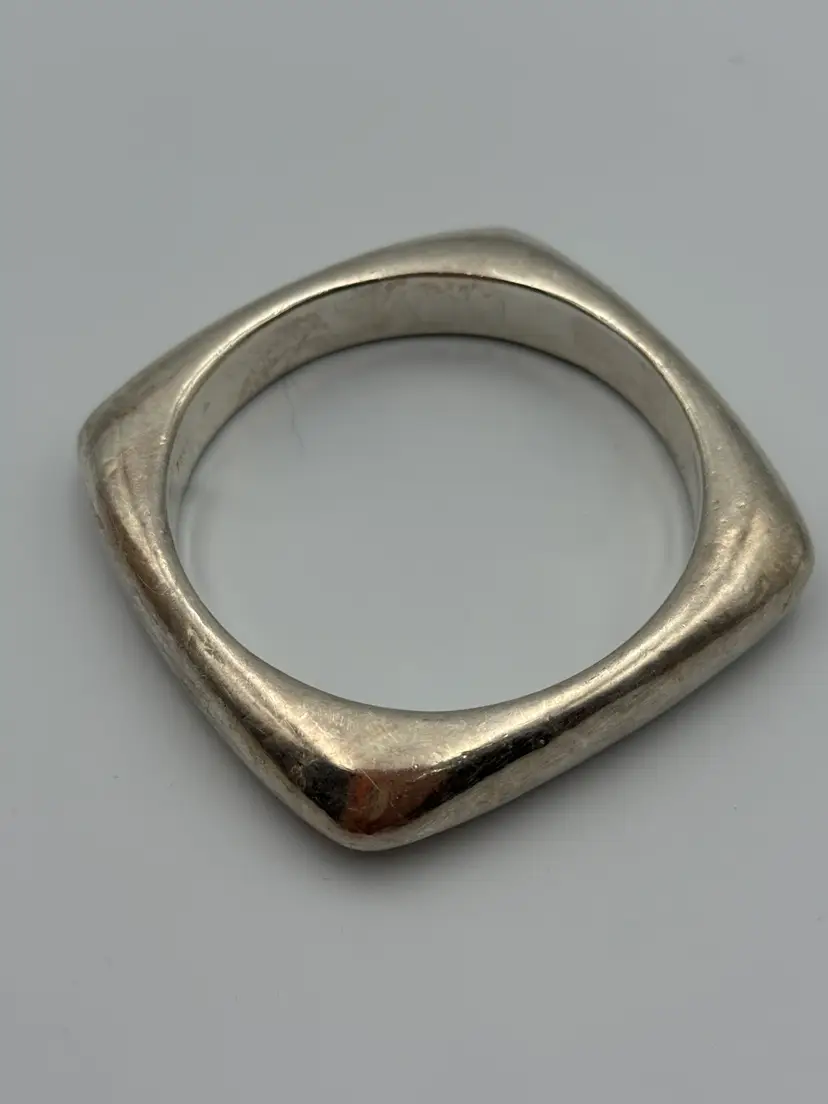 Bat-Ami Israel 925 Sterling Silver Square Cushion Puffed Bangle Bracelet Bold Chunky Modernist