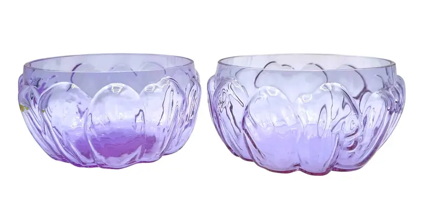 Set of 2 Block Crystal Ivima Round Bowl Purple Neodymium Alexandrite Glass 5.5”