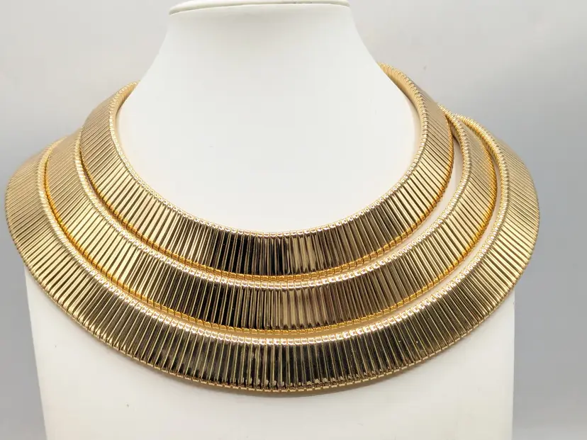 Catwalk Jon Gold Tone Tiered Omega Collar Statement Necklace NWOT