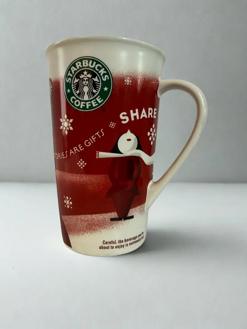 Starbucks Stories Are Gifts Holiday Latte Mug Red Christmas Bone China Coffee Cup Discontinued Seasonal Collectible 6 Inch