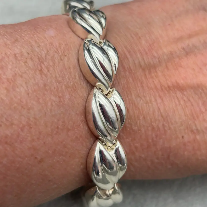 Milor Italy 925 Sterling Silver Puff Marquise Link Bracelet 7”