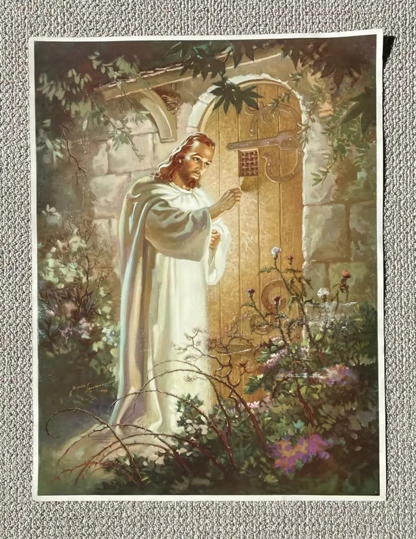 Christ at Heart's Door Warner Sallman Litho Print in USA 1941-1970 VTG Religious Ephemera Poster