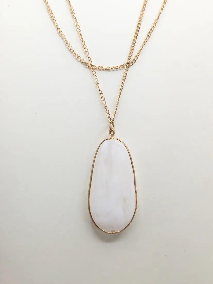 Vintage Gold Tone White Acrylic Pendant Necklace