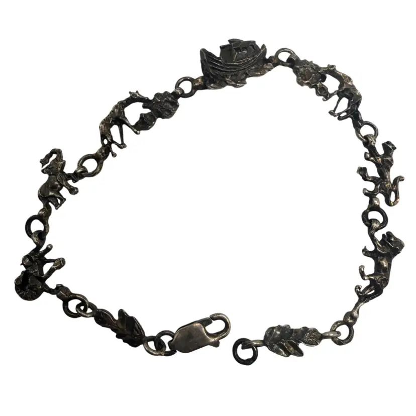VINTAGE STERLING SILVER NOAH'S ARK BRACELET 7 3/4 INCHES LONG