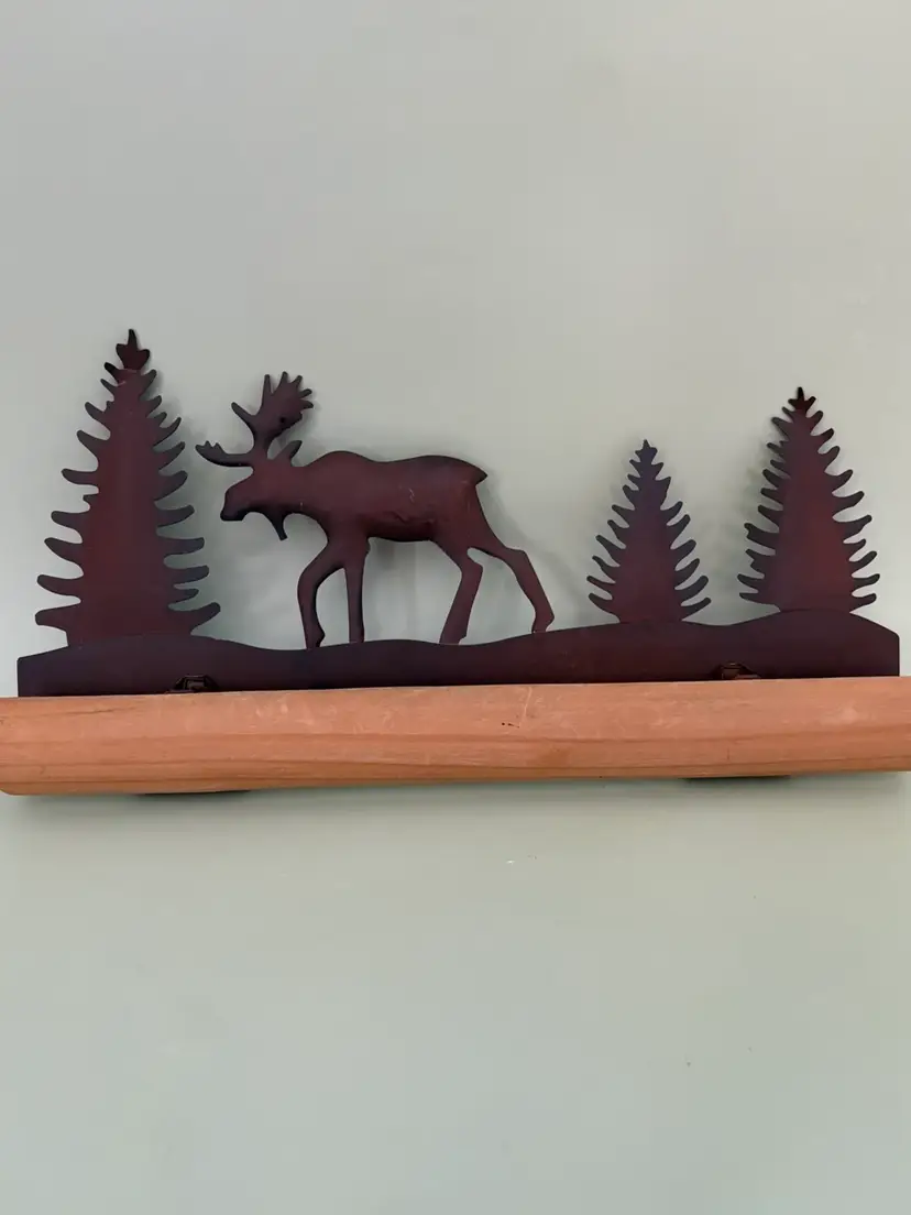 Rustic Moose Metal Wall Shelf Handcrafted Metal & Wood