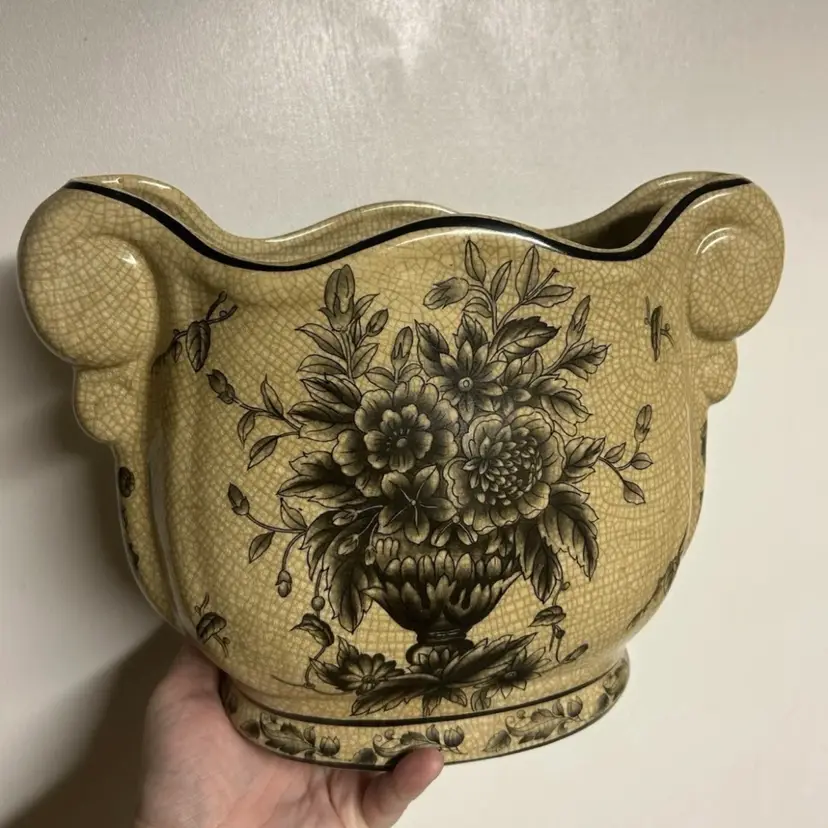 Vintage Black And Light Brown Rustic floral  Vase/Planter