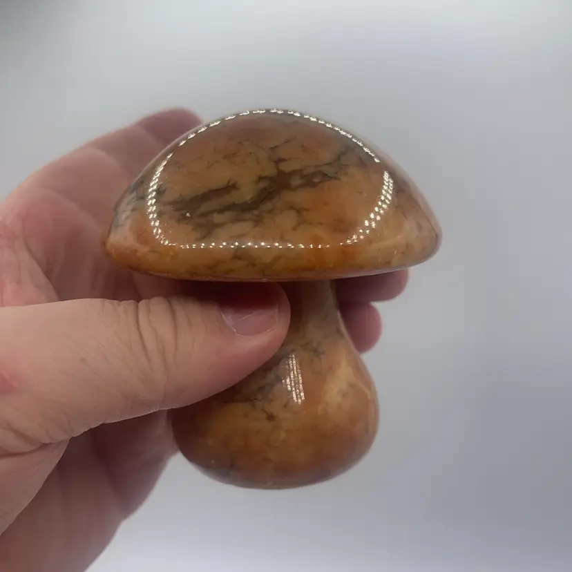 Vintage Alabaster Made In Italy Hand Carved Mushroom Stone Browns 3.5”