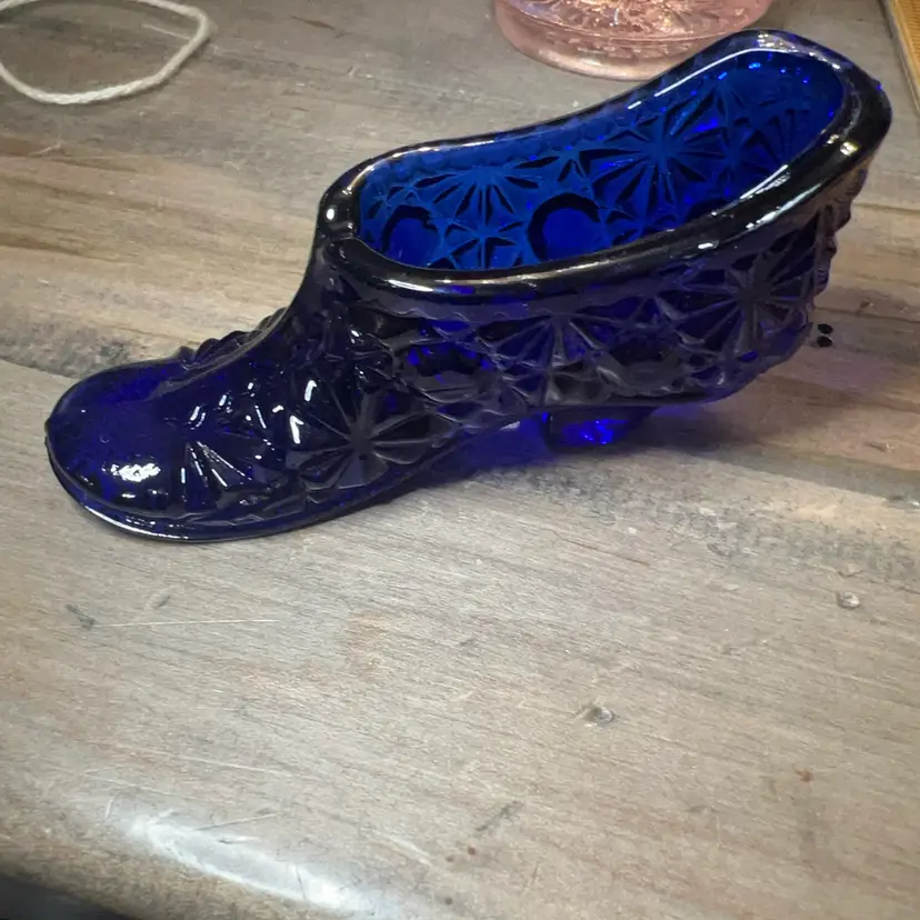 Mini Cobalt Glass Daisy And Button Design Shoe Marked Westmoreland