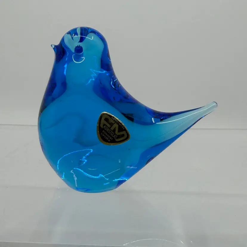 Vintage FM Konstglas Blue Bird Chick Paperweight Figurine Art Glass RONNEBY SWEDEN  3”
